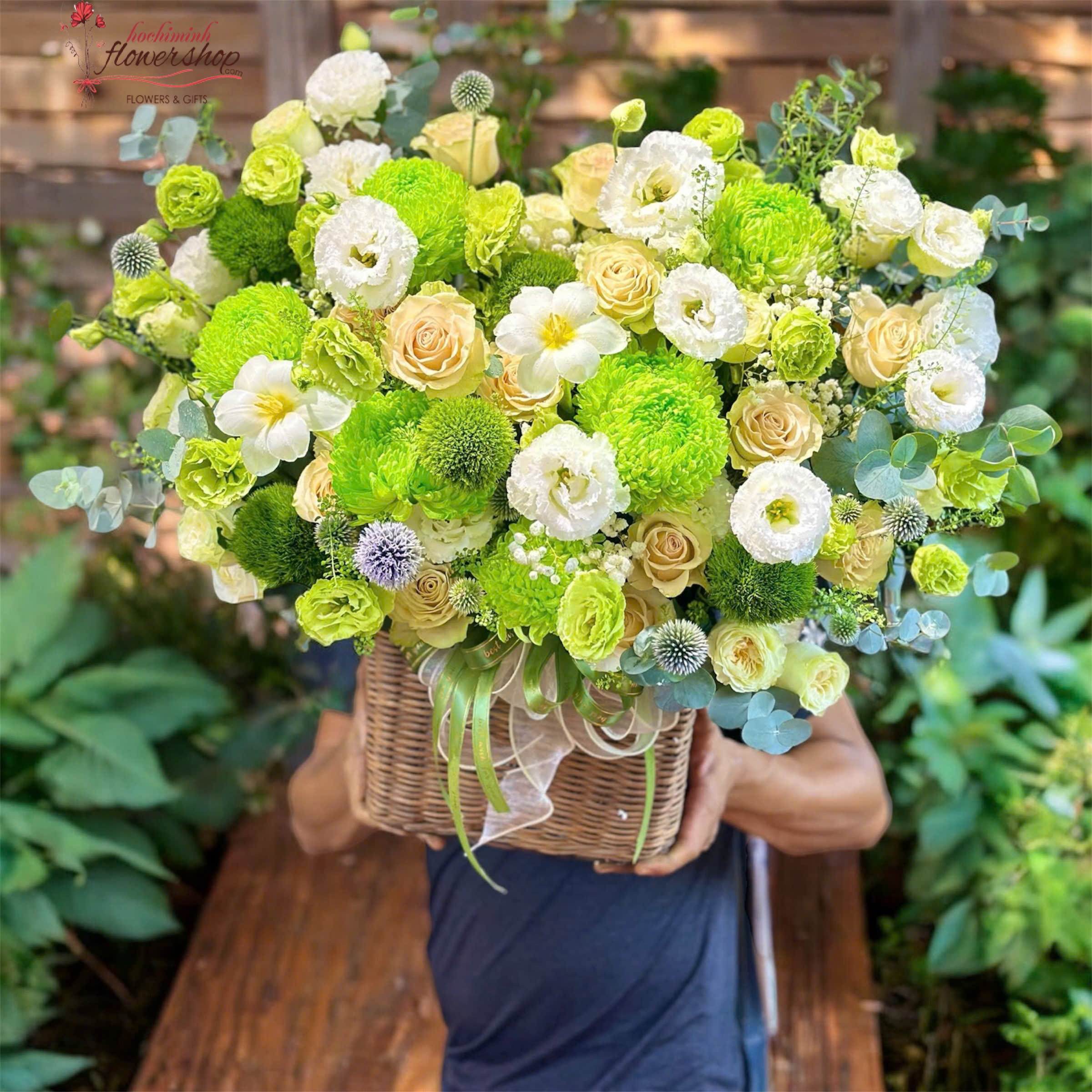 Basket of natural flowers for mom