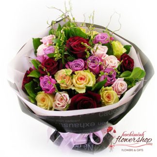 Colorful roses in Hochiminh flower shop