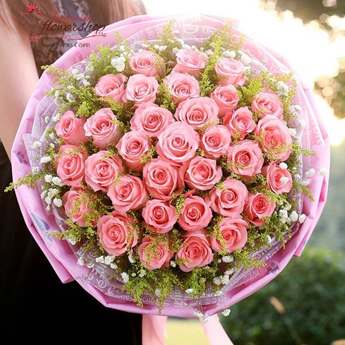 Pink rose bouquet free delivery in vietnam