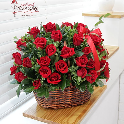 Love romantic from basket red roses