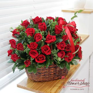 Love romantic from basket red roses