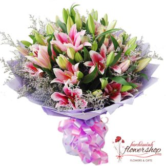 Pink lily bouquet send to hochiminh