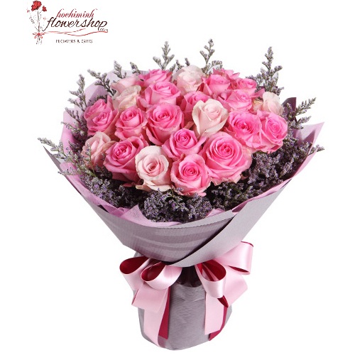 romantic bouquet of roses and purple asters