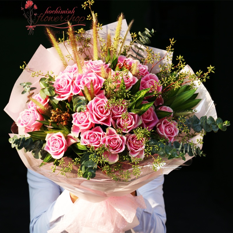 send pink roses bouquet to hcm vietnam